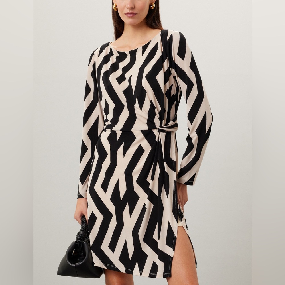 Donna Morgan Black and Ivory Geometric Long Sleeve Dress Preloved RTR Size 6